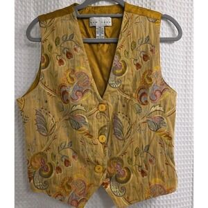 New York Style Floral Vest Womans Size M Gold Vintage‎ Italy EXCELLENT